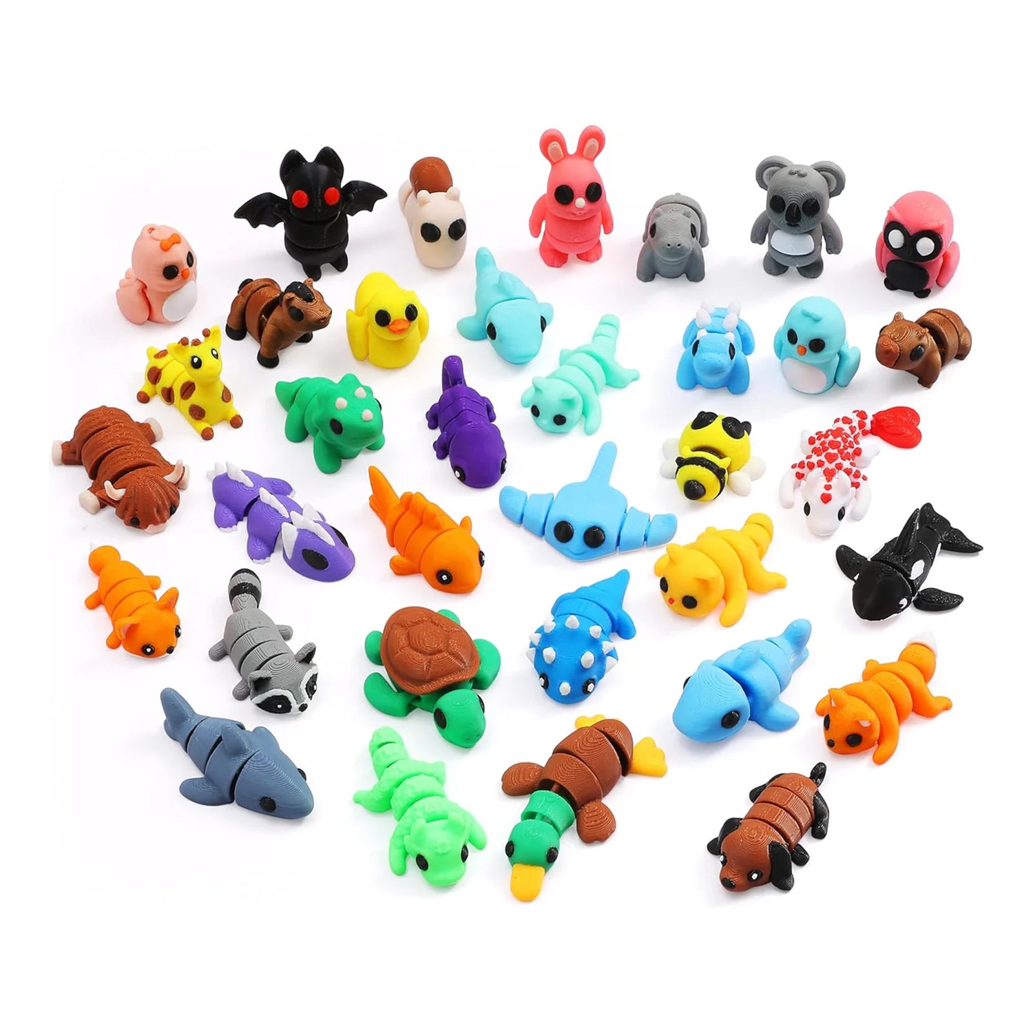 35 pcs Mini 3D Printed Animal Figurines, Flexible Articulated Fidget Toys, Cute Desk Decor, Party Favors, Goodie Bag Stuffers, Gifts for Kids Students Carnival Prizes Rewards (35pcs)