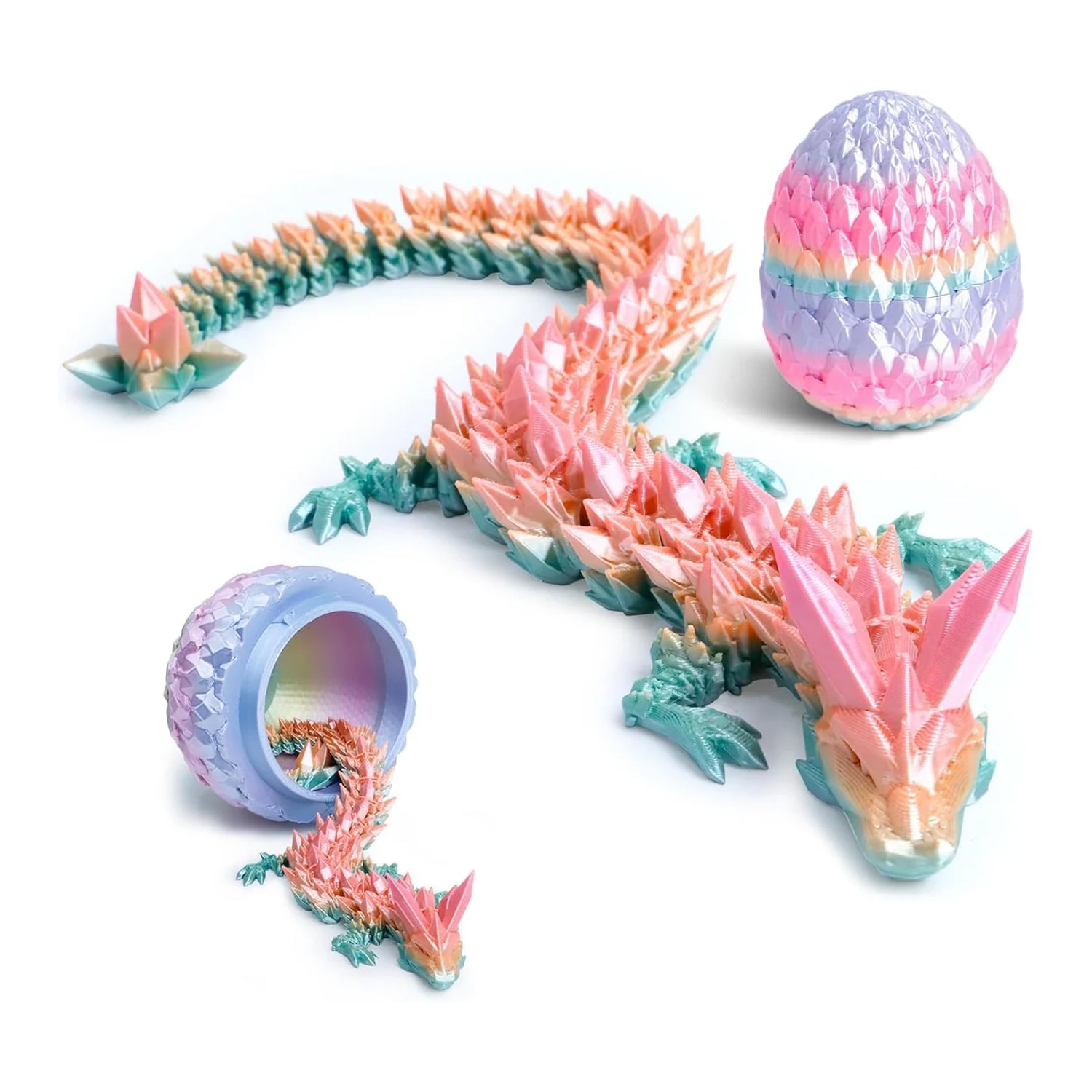 3D Printed Dragon + Dragon Egg - 12-inch (Rainbow Colors)