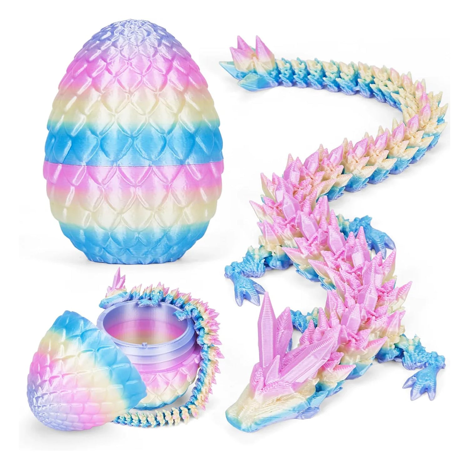 3D Printed Dragon Egg, Cool 3D Printer Articulated Crystal Dragon Toy for Boys Kid Teen, Animals Fidget Toy Dinosaur Eggs for 5-7 4-6 8-12 Year Old Boys Kid Girls (Rainbow)