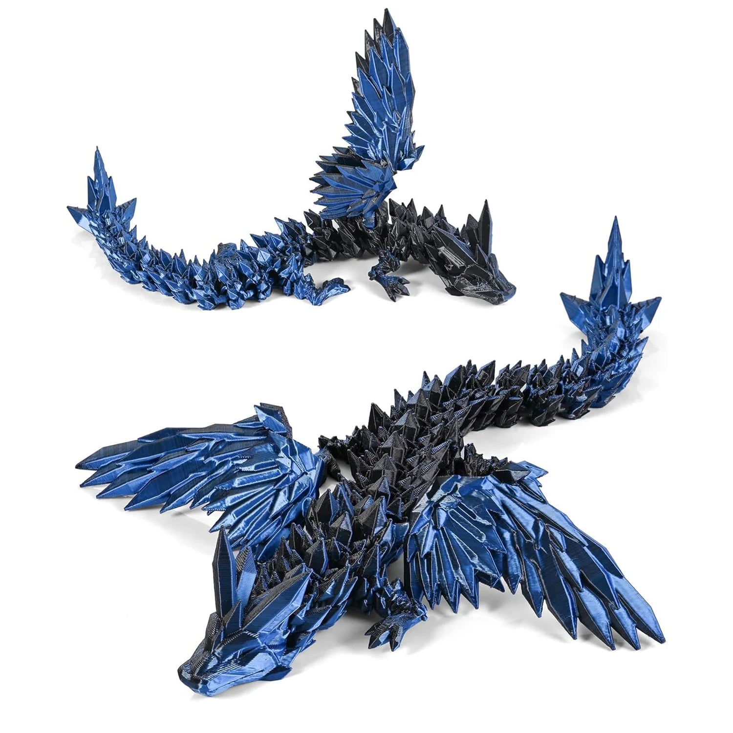 3D Printed Dragon with Wings, 11" 3D Printed Dragon, 3D Dragon for Stress Relief, Perfect Desk Decor & Collectible for 3D Printing Animals (Dark Blue)