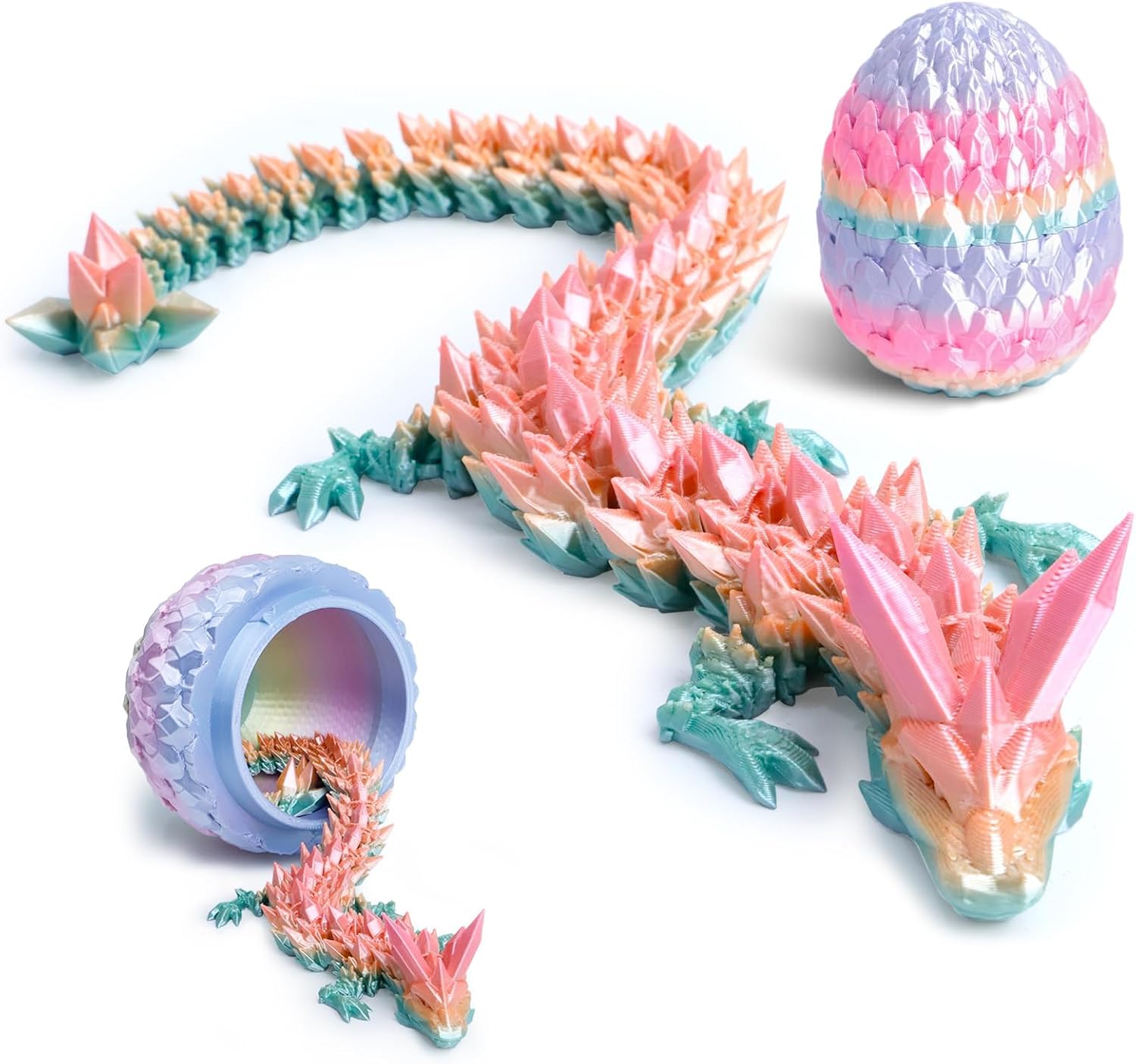 3D Printed Dragon + Dragon Egg - 12-inch (Rainbow Colors)