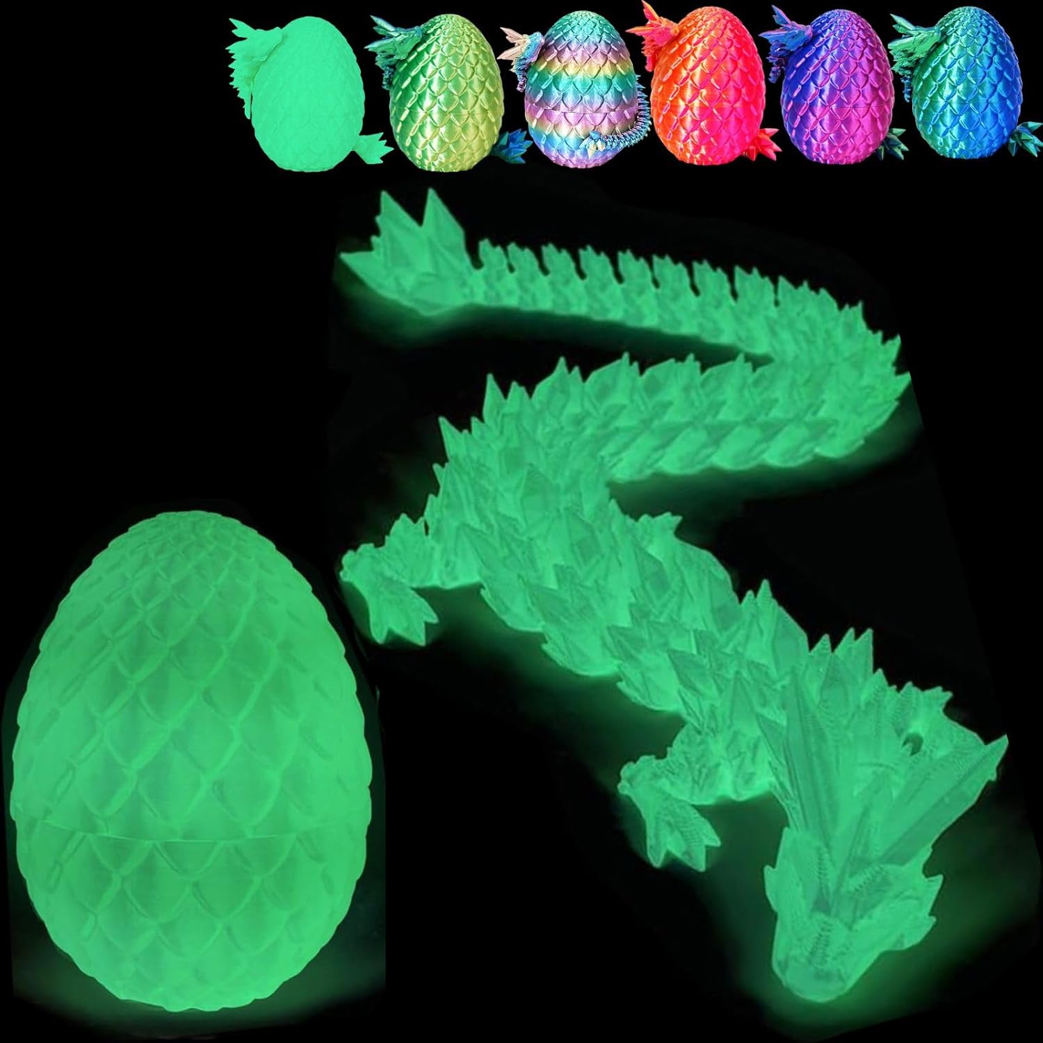 3D Printed Dragon Egg, Cool 3D Printer Articulated Crystal Dragon Toy for Boys Kid Teen, Animals Fidget Toy Dinosaur Eggs for 5-7 4-6 8-12 Year Old Boys Kid Girls (Rainbow)
