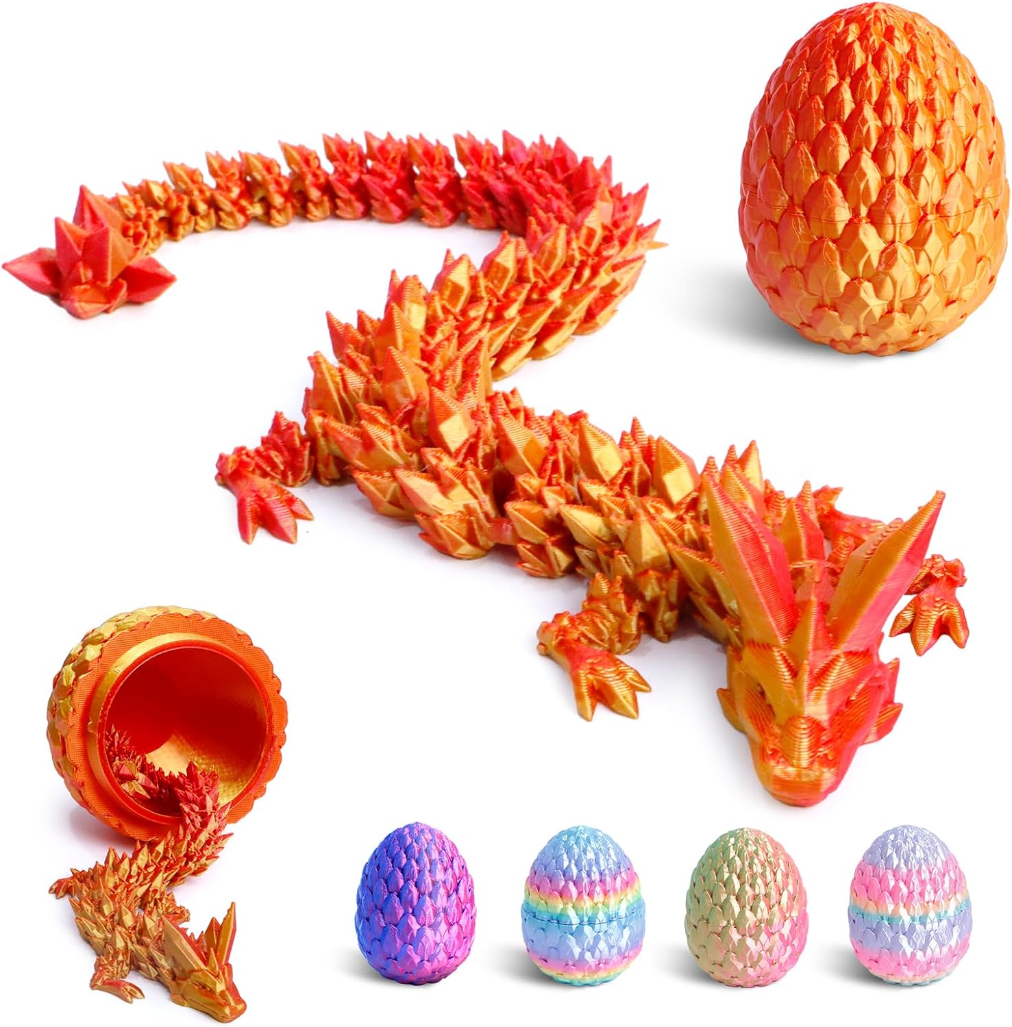 3D Printed Dragon + Dragon Egg - 12-inch (Rainbow Colors)