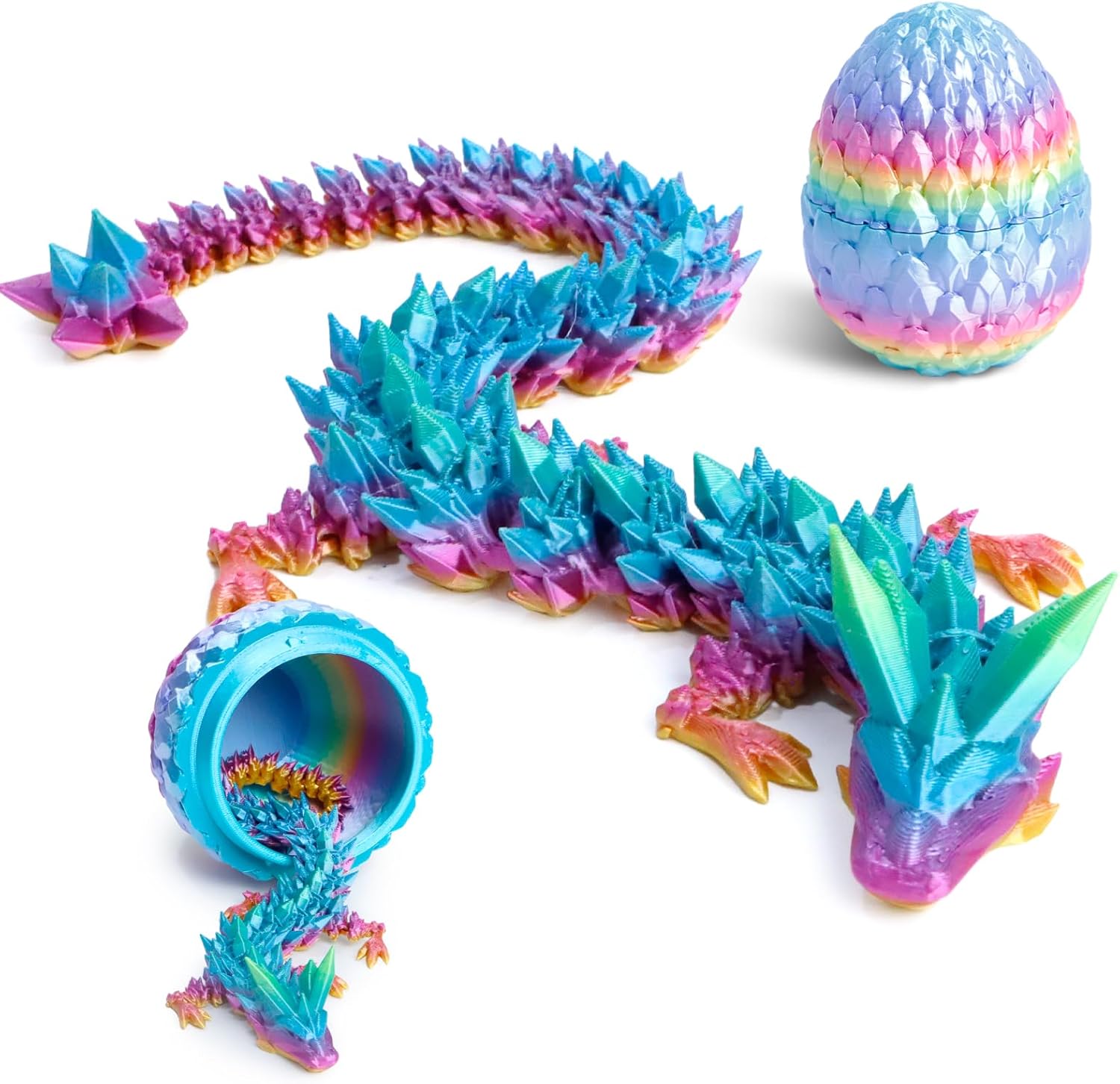 3D Printed Dragon + Dragon Egg - 12-inch (Rainbow Colors)
