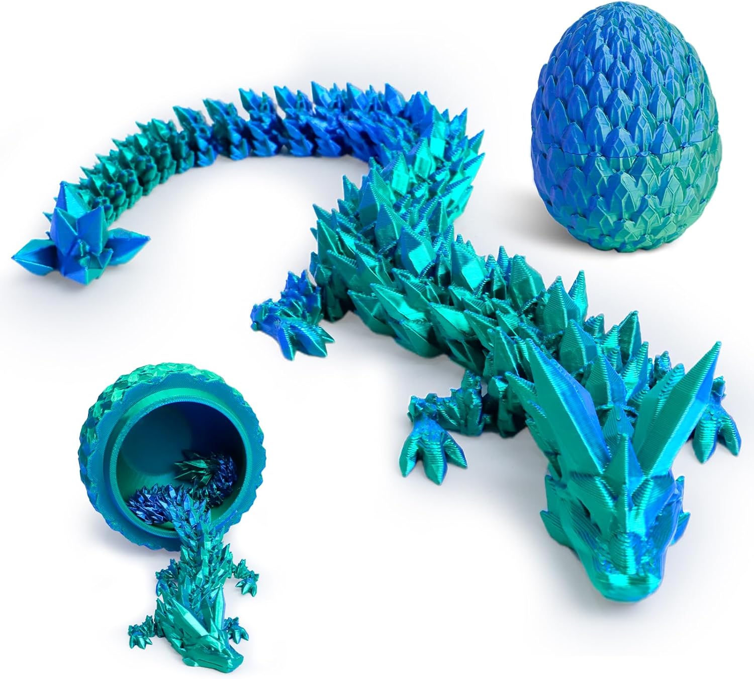 3D Printed Dragon + Dragon Egg - 12-inch (Rainbow Colors)
