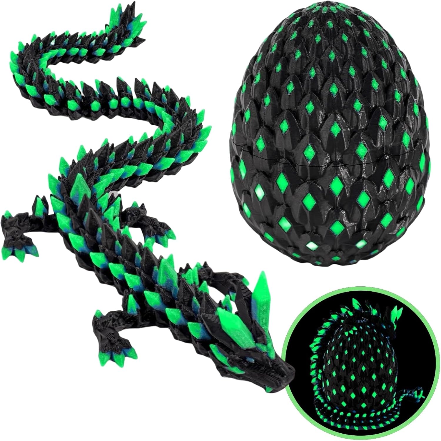 3D Printed Dragon Glow in The Dark with Matching Egg – UV Reactive 3D Printed Dragon Egg Set – Upgraded 2025 Collectible for Fantasy Fans