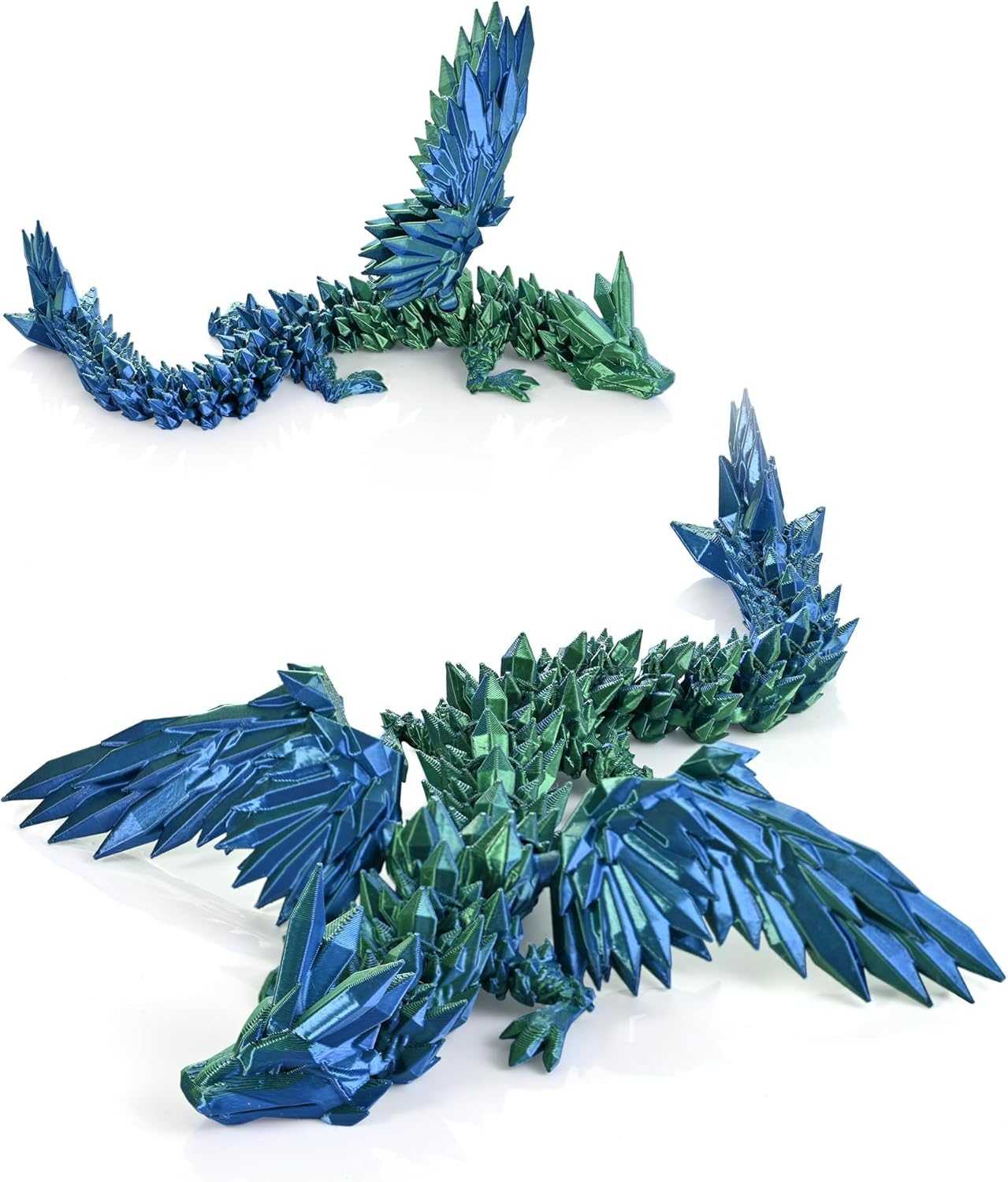 3D Printed Dragon with Wings, 11" 3D Printed Dragon, 3D Dragon for Stress Relief, Perfect Desk Decor & Collectible for 3D Printing Animals (Dark Blue)