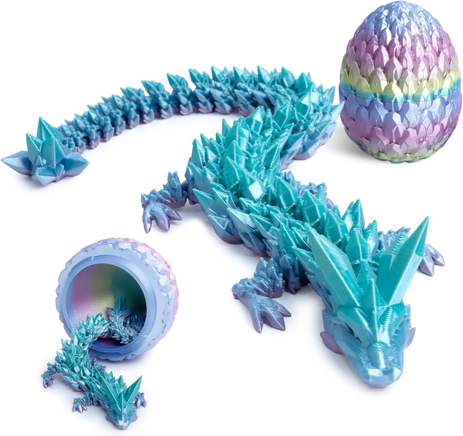 3D Printed Dragon + Dragon Egg - 12-inch (Rainbow Colors)