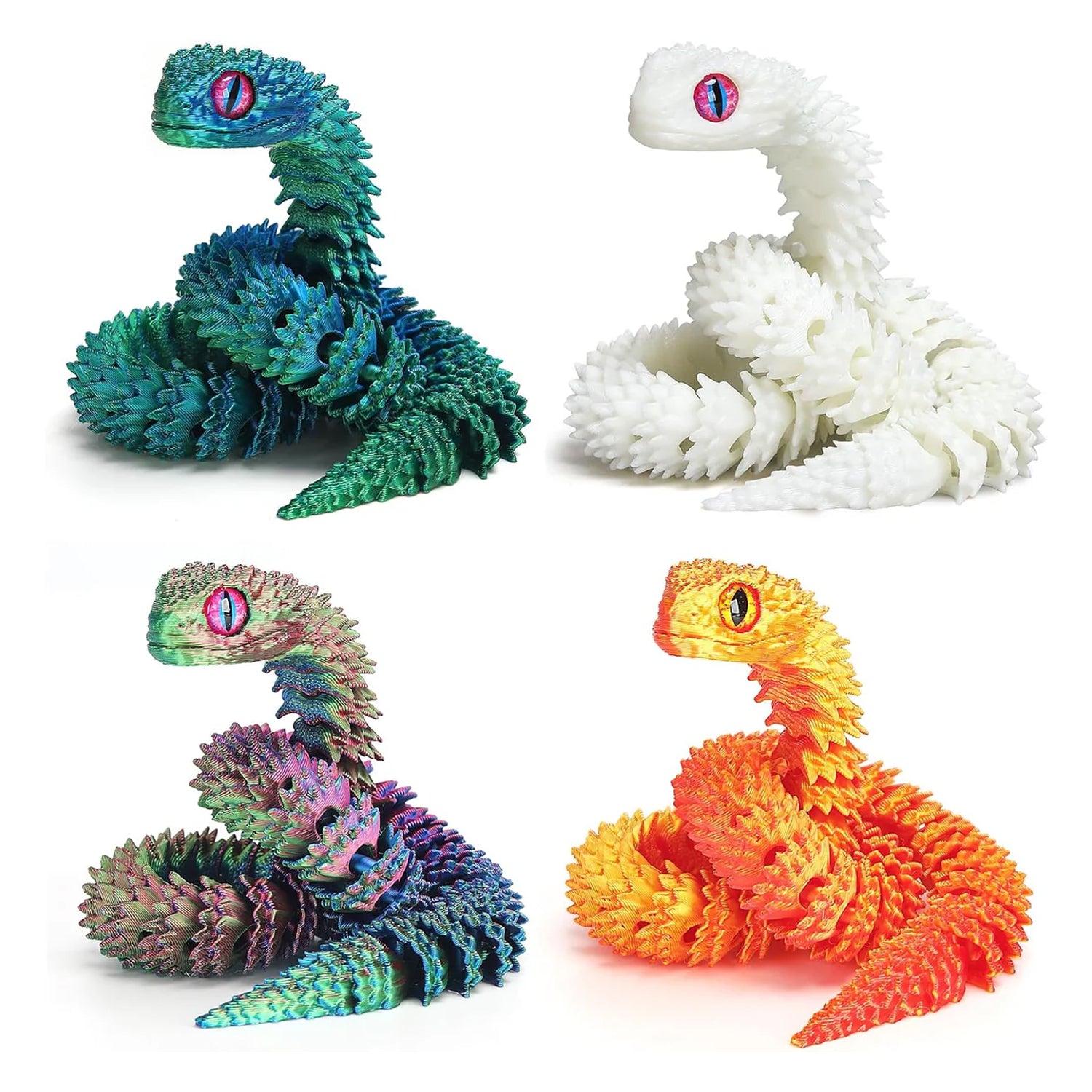 4 Pcs 12in 3D Printed Snake Toys, 3D Printed Animals, Flexible 3D Printed Snake Stuff, Decorative for Boys Kids Home Decor Christmas Fidget Toys Gifts Halloween Decorations