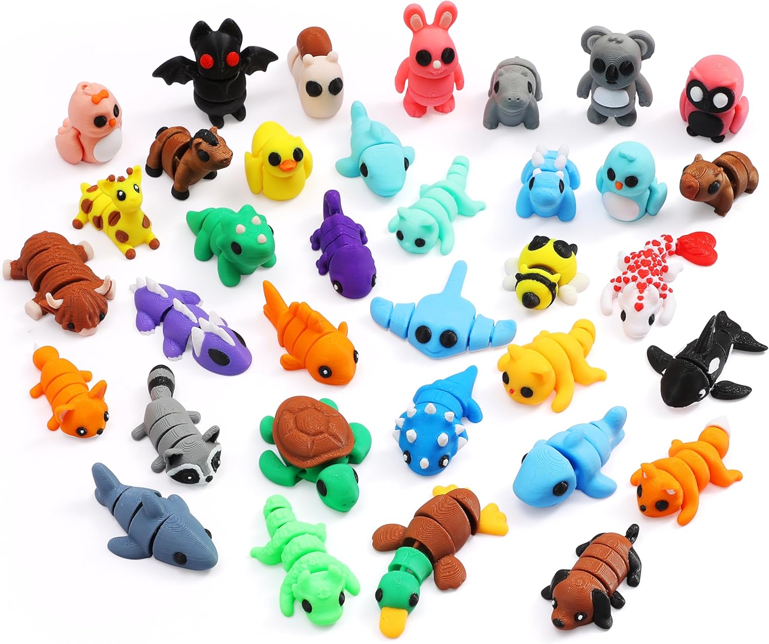 35 pcs Mini 3D Printed Animal Figurines, Flexible Articulated Fidget Toys, Cute Desk Decor, Party Favors, Goodie Bag Stuffers, Gifts for Kids Students Carnival Prizes Rewards (35pcs)