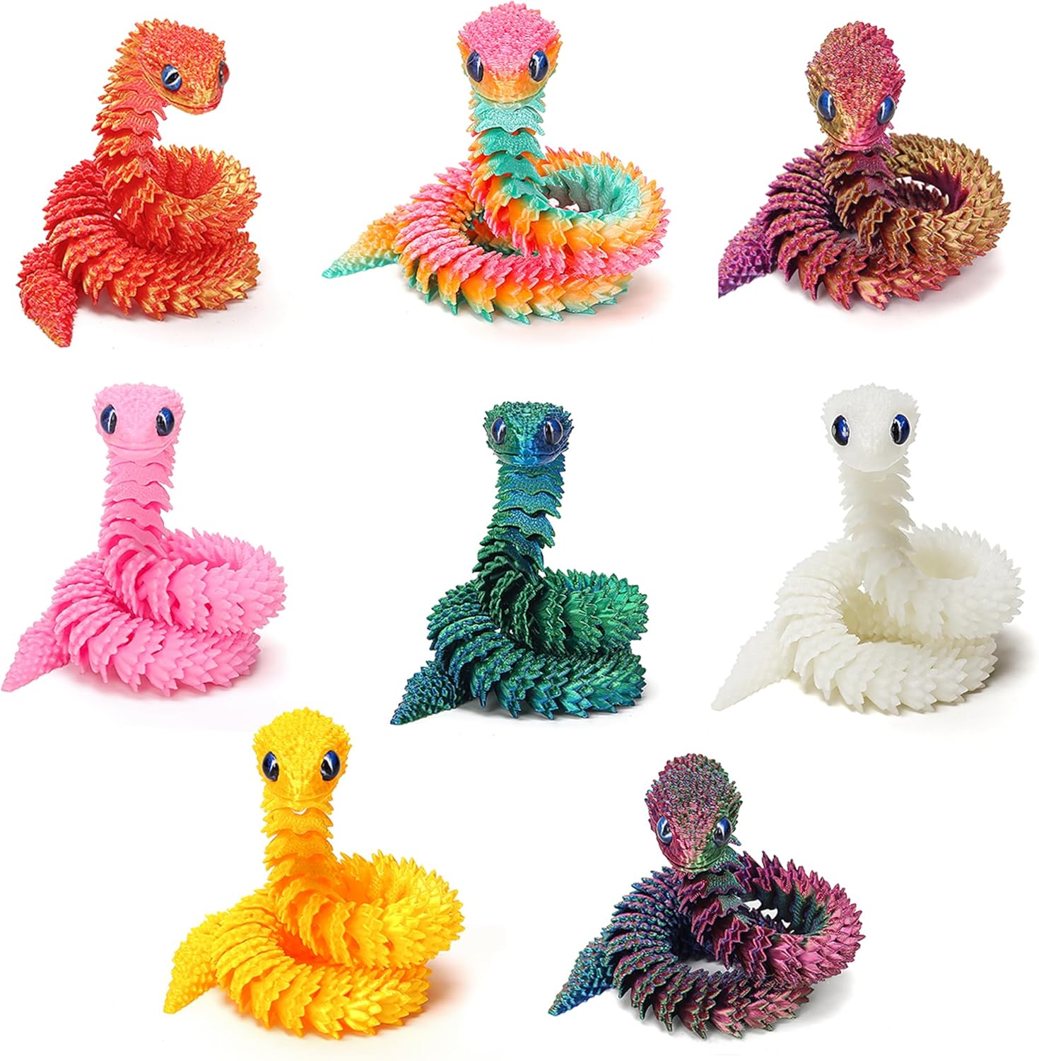 4 Pcs 12in 3D Printed Snake Toys, 3D Printed Animals, Flexible 3D Printed Snake Stuff, Decorative for Boys Kids Home Decor Christmas Fidget Toys Gifts Halloween Decorations