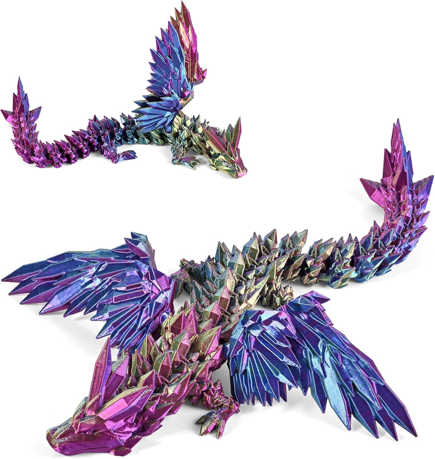 3D Printed Dragon with Wings, 11" 3D Printed Dragon, 3D Dragon for Stress Relief, Perfect Desk Decor & Collectible for 3D Printing Animals (Dark Blue)