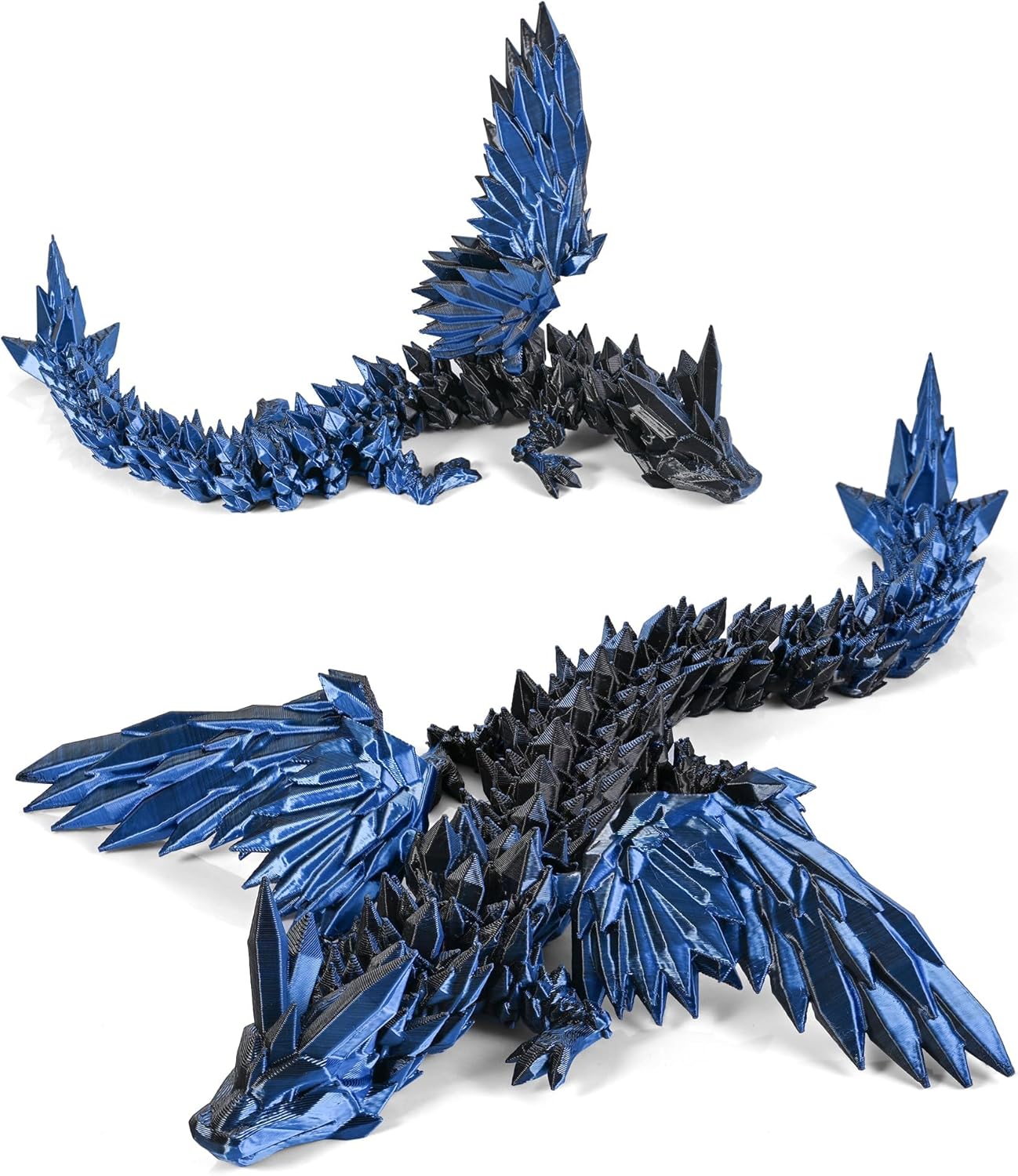 3D Printed Dragon with Wings, 11" 3D Printed Dragon, 3D Dragon for Stress Relief, Perfect Desk Decor & Collectible for 3D Printing Animals (Dark Blue)