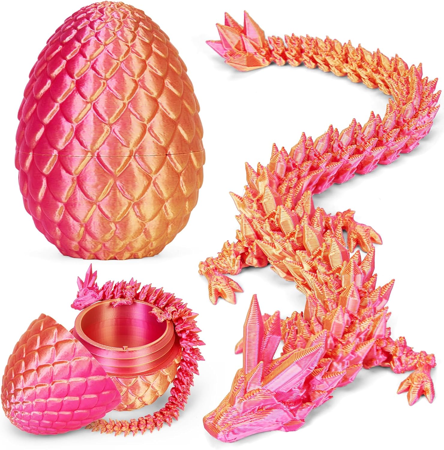 3D Printed Dragon Egg, Cool 3D Printer Articulated Crystal Dragon Toy for Boys Kid Teen, Animals Fidget Toy Dinosaur Eggs for 5-7 4-6 8-12 Year Old Boys Kid Girls (Rainbow)