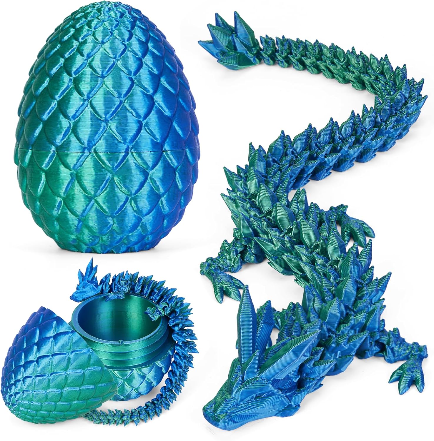 3D Printed Dragon Egg, Cool 3D Printer Articulated Crystal Dragon Toy for Boys Kid Teen, Animals Fidget Toy Dinosaur Eggs for 5-7 4-6 8-12 Year Old Boys Kid Girls (Rainbow)