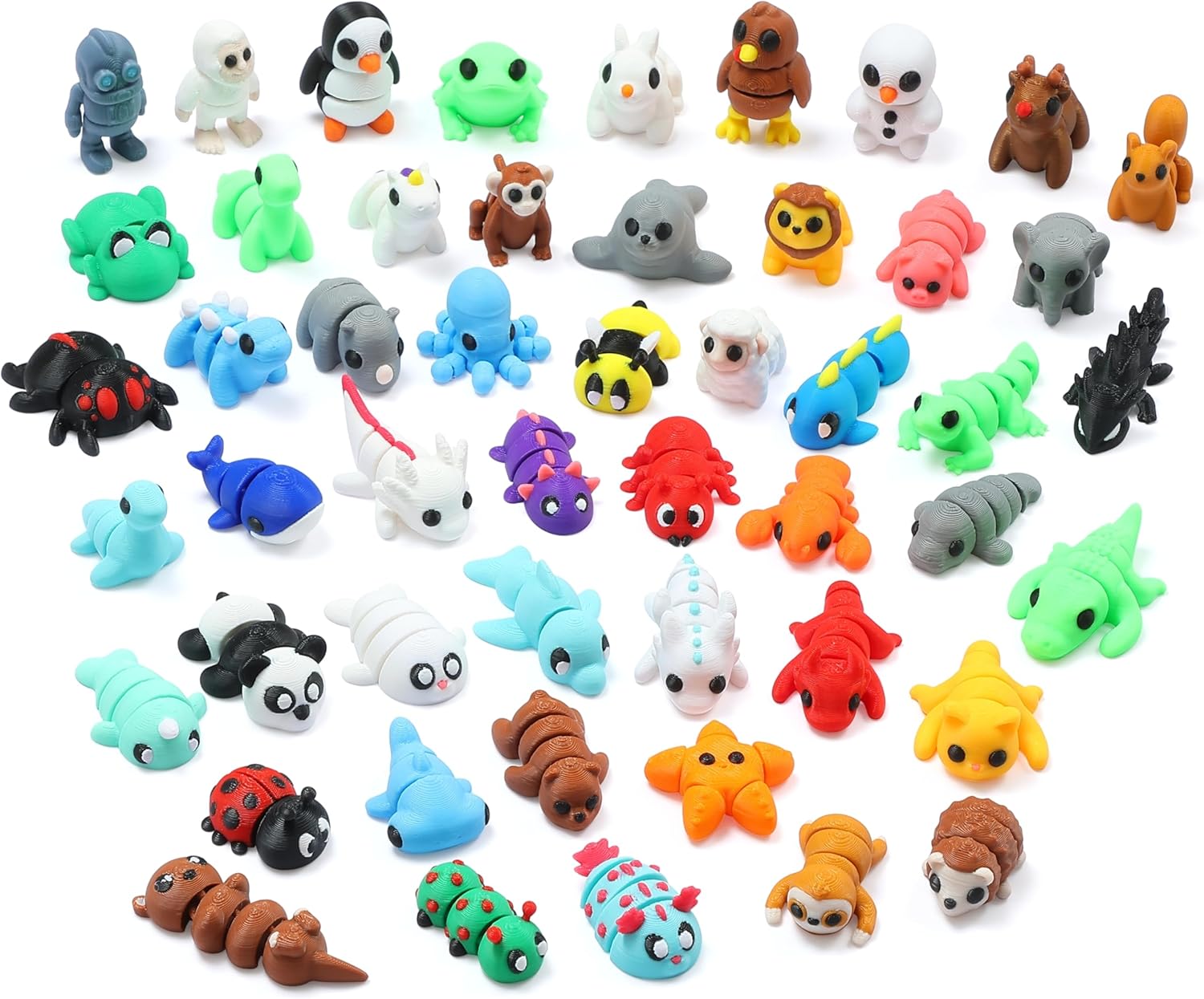 35 pcs Mini 3D Printed Animal Figurines, Flexible Articulated Fidget Toys, Cute Desk Decor, Party Favors, Goodie Bag Stuffers, Gifts for Kids Students Carnival Prizes Rewards (35pcs)