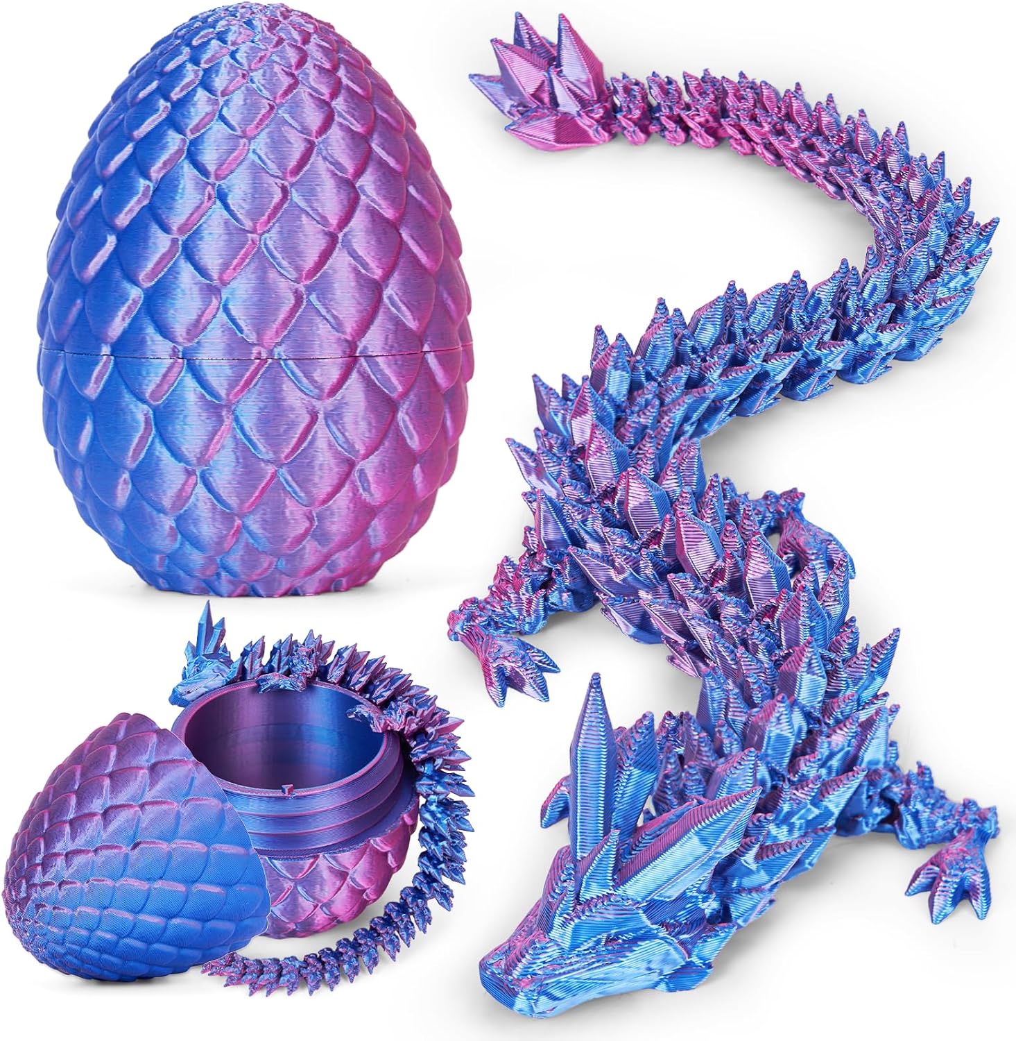 3D Printed Dragon Egg, Cool 3D Printer Articulated Crystal Dragon Toy for Boys Kid Teen, Animals Fidget Toy Dinosaur Eggs for 5-7 4-6 8-12 Year Old Boys Kid Girls (Rainbow)